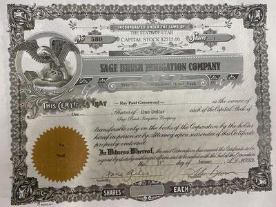 WATER SHARES SAGE BRUSH IRRIGATION