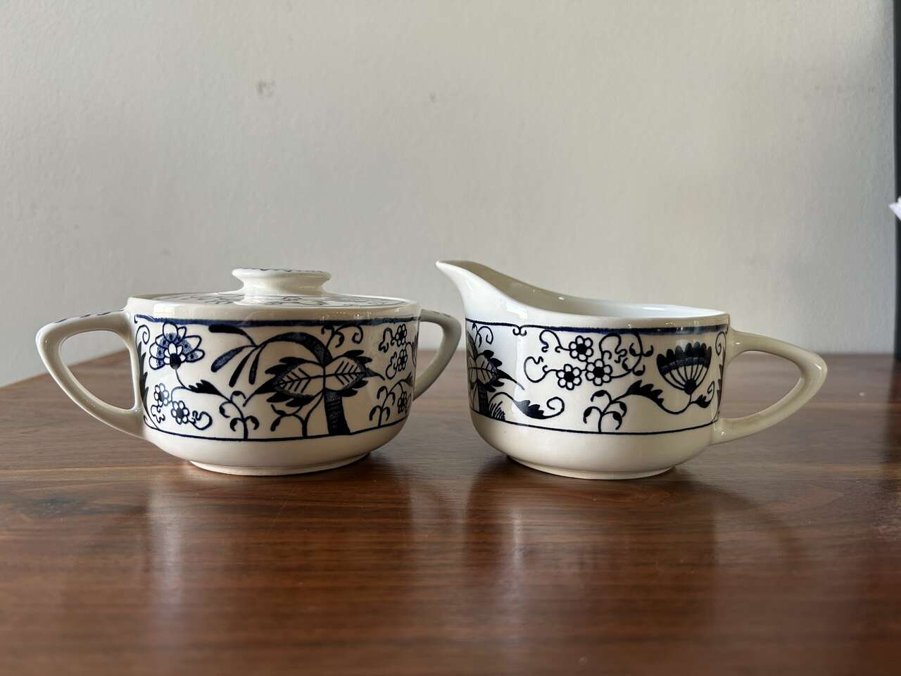 Vintage Royal Doorn Blue Onion Ironstone Creamer & Lidded Sugar Bowl