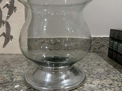 Wide Glass Vase on Pewter Base