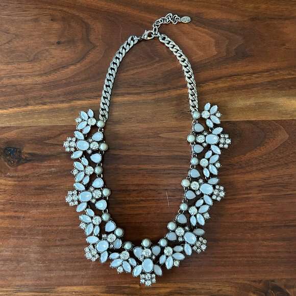 Loft Silver Tone Faux Pearl & Crystal Rhinestone Necklace