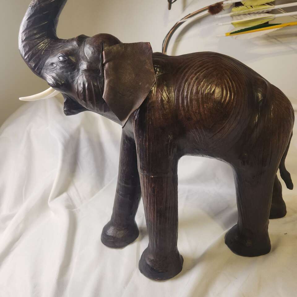 Vintage Elephant Statue Leather Wrapped 13" Tall L