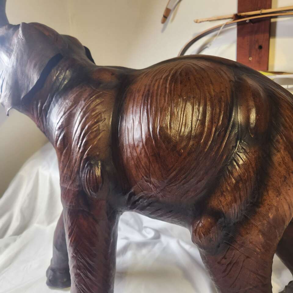 Vintage Elephant Statue Leather Wrapped 18" Tall L