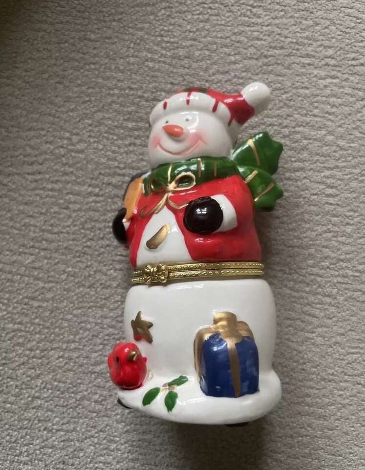 Snowman Porcelain Limoge Trinket Box