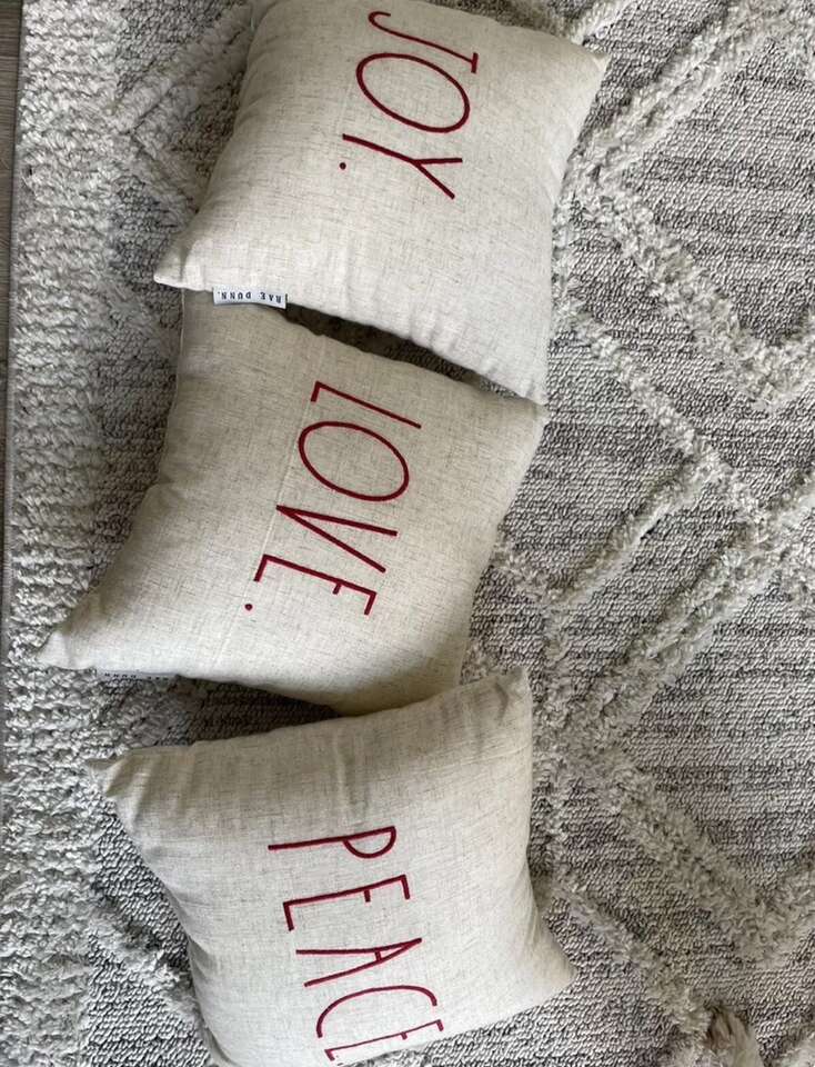 Rae Dunn Joy Love Peace Cream 11x11 Pillows