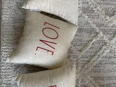 Rae Dunn Joy Love Peace Cream 11x11 Pillows