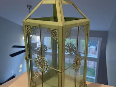 Vintage Shabby Chic Teal Boutique Lantern 13.5”