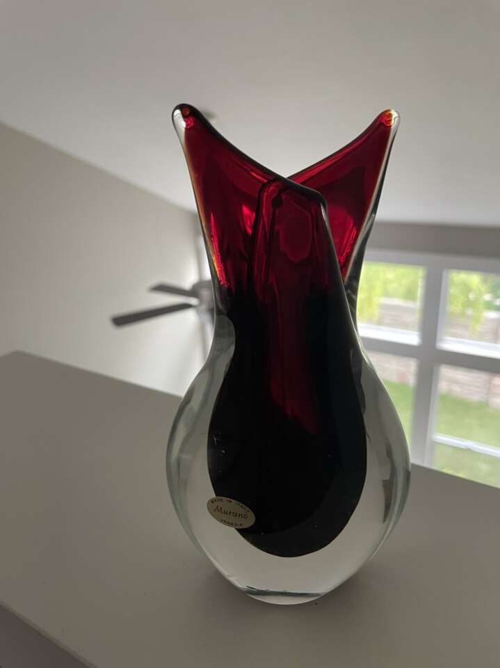 Vintage Murano Italian Glass Maroon Fishtail Vase