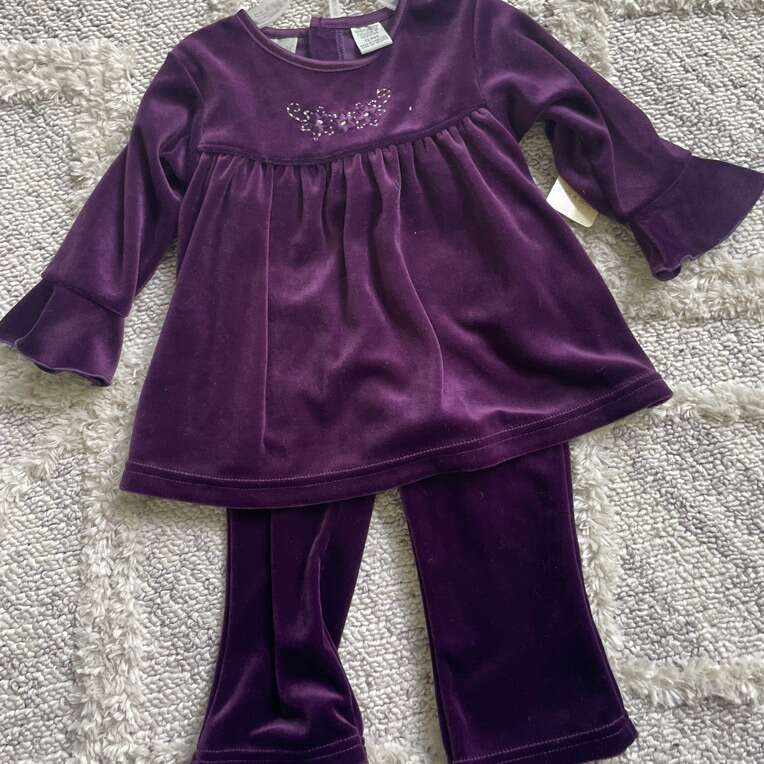 Peek A Babe 12 Mo Plum Colored Velvet 2 Pc Outfit