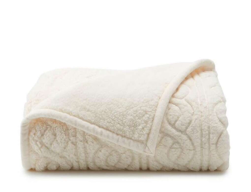 New! Cuddl Duds Sherpa Throw Ivory Cable Knit