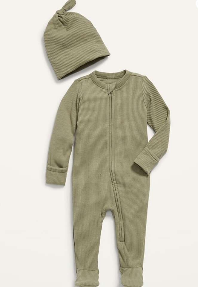 Footed Sleep & Play Rib-knit One-piece & Beanie