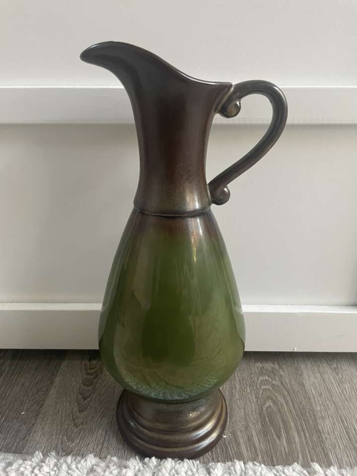 14” green brown decorative vase