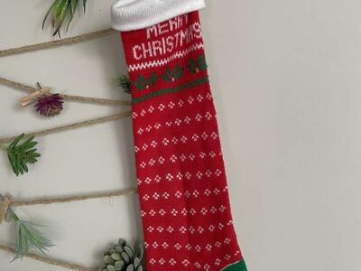 Vintage Merry christmas Red Green Stocking