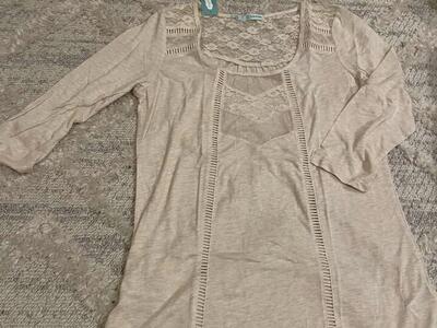 Maurices Ivory Knit With Lace Large 3/4 Sleeve Top
