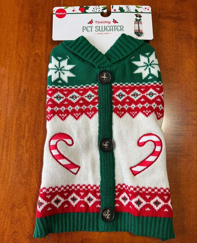 New! Adorable Candy Cane Christmas Dog Sweater Med