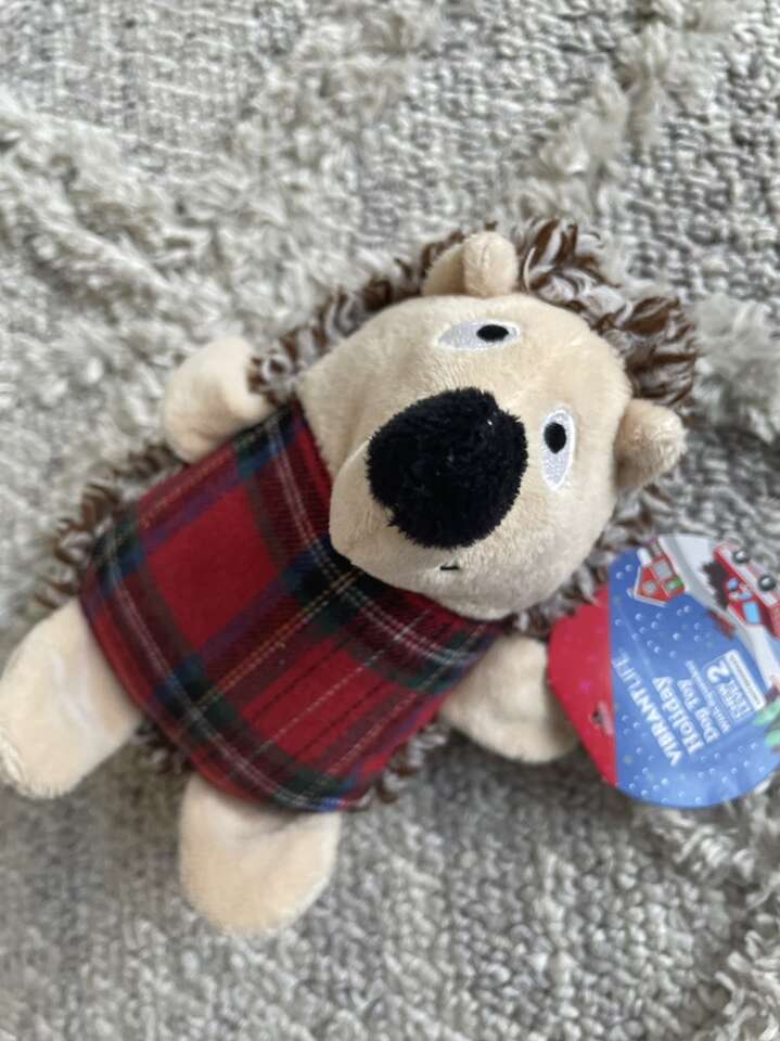 new! plaid porcupine Dog Squeaker Chew Toy