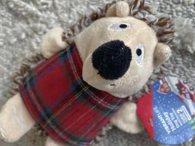 new! plaid porcupine Dog Squeaker Chew Toy