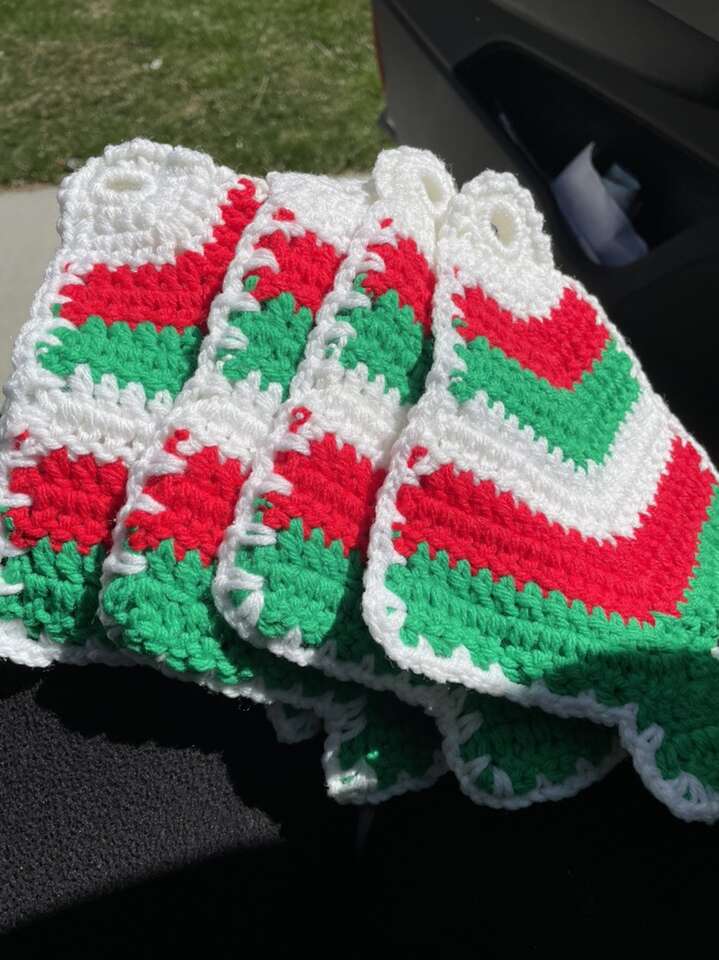 Vintage crocheted Pot Holders Christmas Trees