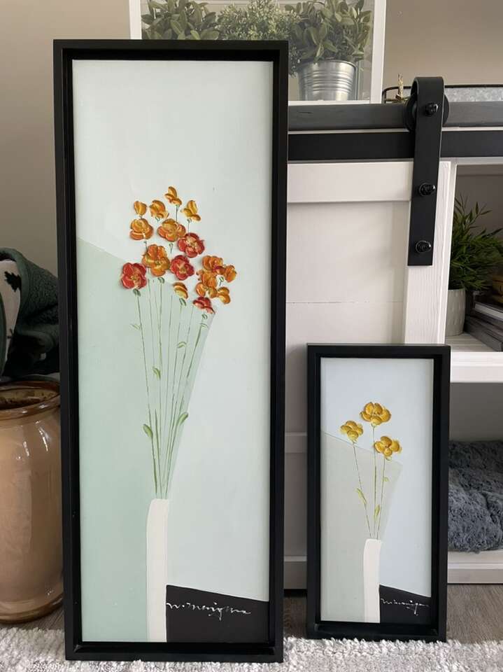 2 Pieces Of Original Framed Canvas Floral Artwork