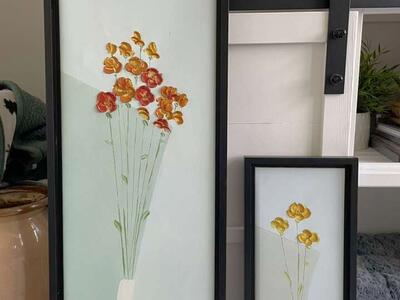 2 Pieces Of Original Framed Canvas Floral Artwork
