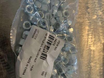 Pack Of 100 Lock Nuts 1/4 Inch – 20 Thread