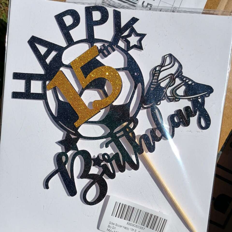 new happy 15th birthday soccer cake topper