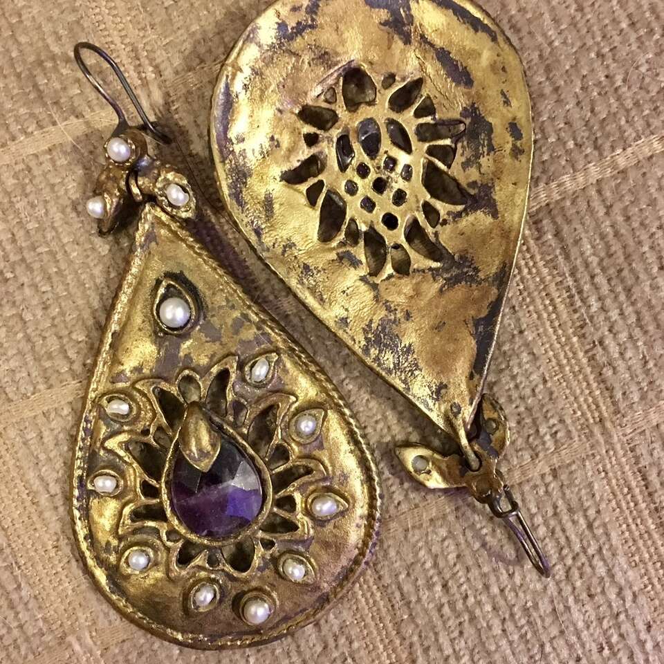 Stunning Handmade Pearl And Amethyst Earrings