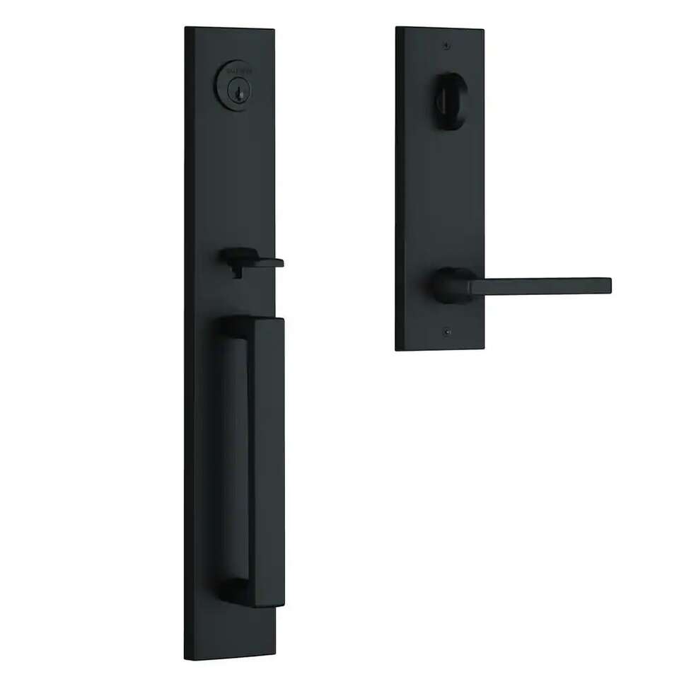 Baldwin Satin Black Santa Cruz Egress Single Cylinder Door Handleset with Right-Hand Square Contemporary Handle