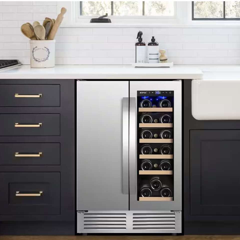Nipus 24 in. Dual Zone 18 Wine Bottles and 57 Cans Beverage & Wine Cooler in Silver Built in and Freestanding Blue LEDs