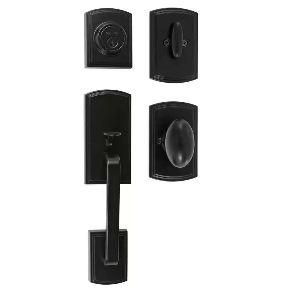 DELANEY HARDWARE Visconti Single Cylinder Black Door Handleset with Canova Interior