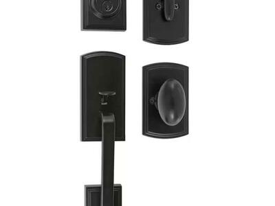 Delaney Visconti Single Cylinder Black Door Handleset with Canova Interior Delaney Visconti Single Cylinder Black Door Handleset with Canova Interior