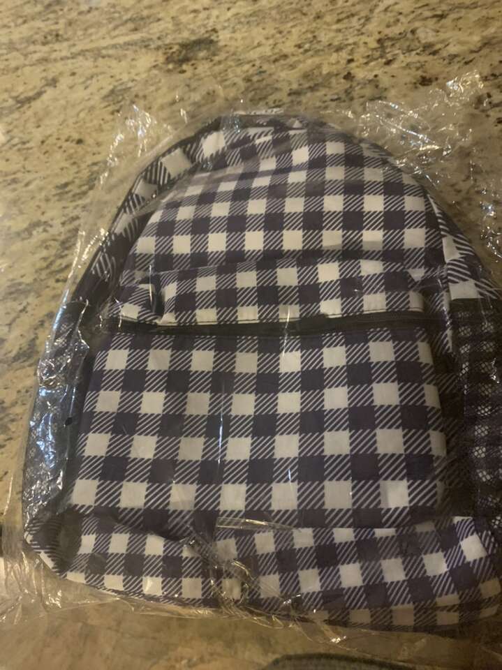 Brand New Purple White Checked Backpack Bookbag