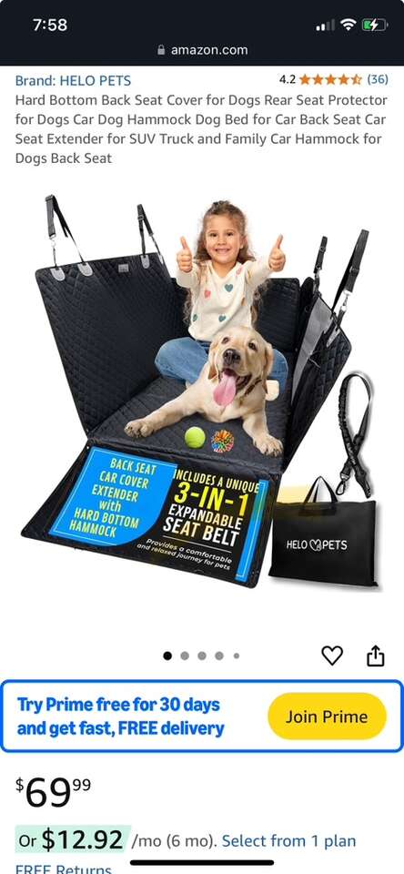 Hard Bottom Back Seat Cover For Dogs, Protector