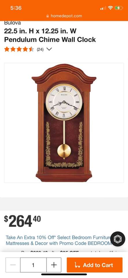 Bulova Baronet Chime Wall Clock, Brand New