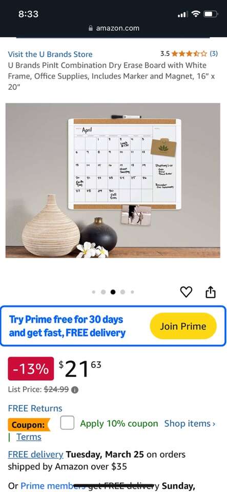 16 X 20  Magnetic Dry Erase Calendar Board, New