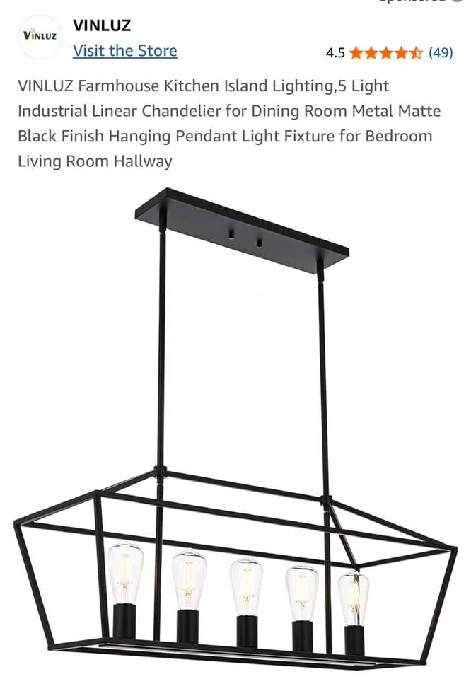VINLUZ 5 Light Island Lighting, Matte Black