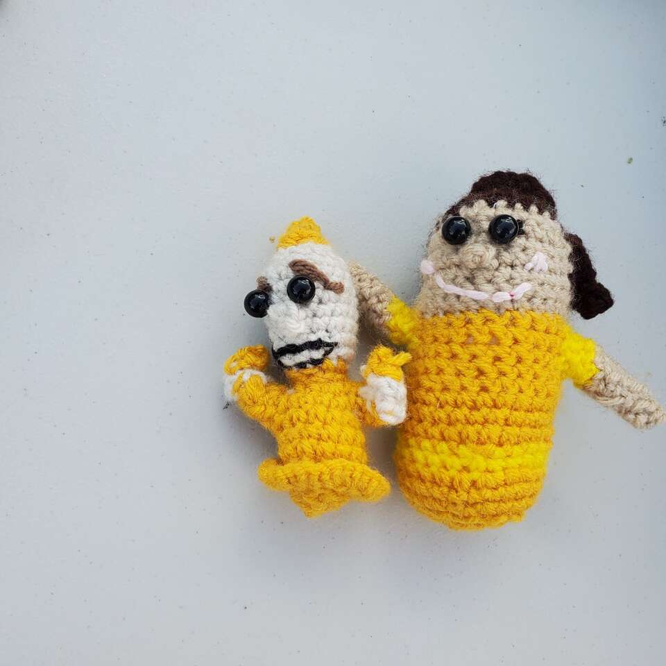 Belle and Lumiere Crocheted Dolls
