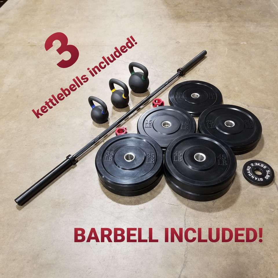 Bumpers Barbell & Kettlebell Combo Package