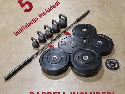Bumpers Barbell & Kettlebell Combo Package