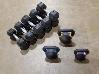 Dumbbell Set 10-30 & 3PC Kettlebells Combo
