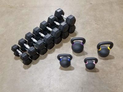 Dumbbell Set 10-40 & 4PC Kettlebell Combo Setup
