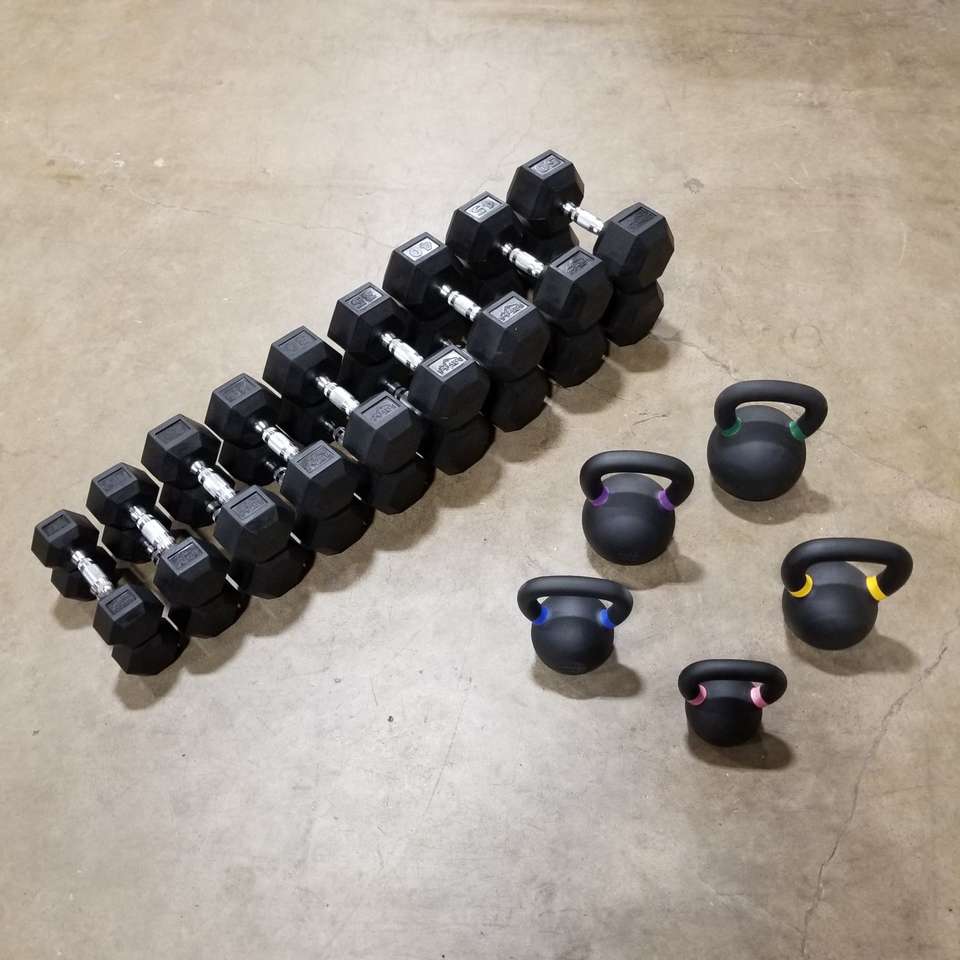 Dumbell Set 5-50 & Kettlebell 5PC Combo Package
