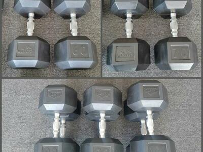 60-100# Pairs of Rubber Hex Dumbbells *dbh*
