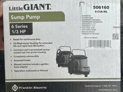 Brand New Little Giant 1/3 HP Compact Sump Pump
