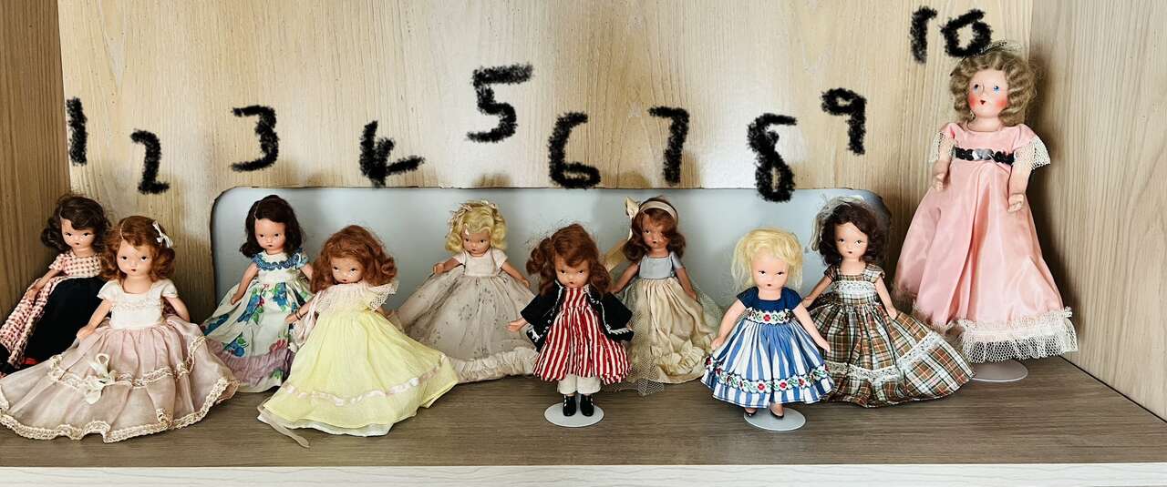 10 vintage Nancy Ann Storybook Bisque Dolls from the 1940s