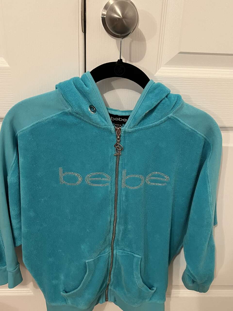 bebe Venetian Teal Zip Up Velour Jacket
