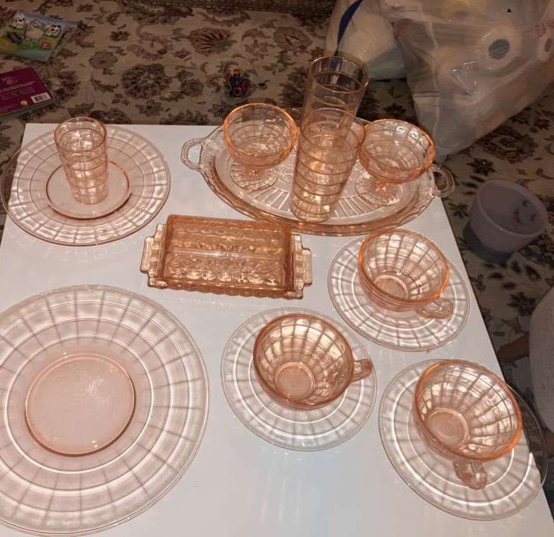 Vintage Pink Cubist Depression Ware 16 Various Pc