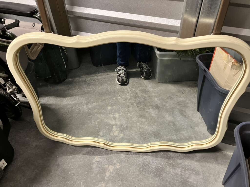 Vintage Scalloped Mirror White Wood