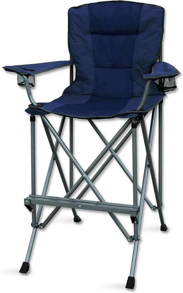 Bar Height Chair - Portable and Collapsible with Footrest and Carrying Bag (Blue)