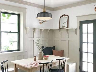 Farmhouse Pendant Lights, Hanging Light Fixtures with Hammered Metal Shade, 18.1 Inch Pendant