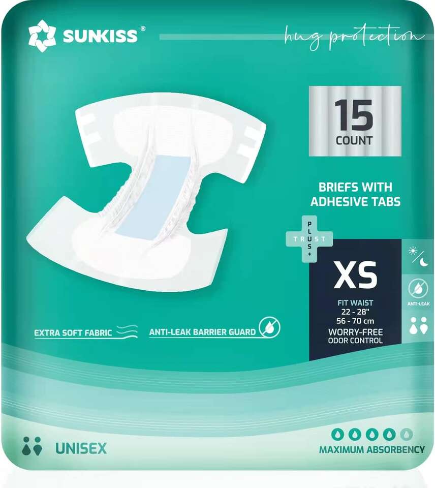 Adult Diapers with Maximum Absorbency, Unisex Disposable Incontinence Briefs, XSmall, 15 Count